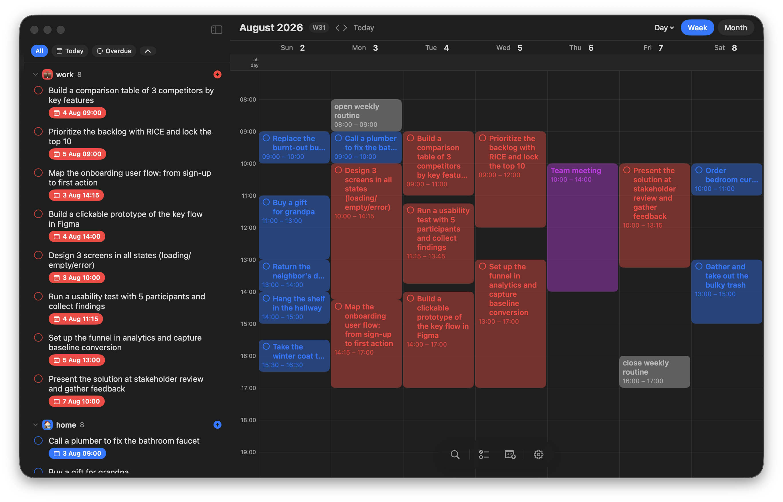 Jikoku combines Apple Reminders and Calendar in one week view